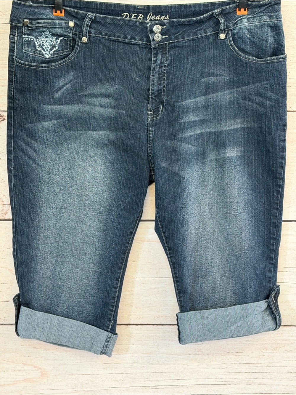 Deb Dark Wash Cropped Jean Capris with Cuffed Hem